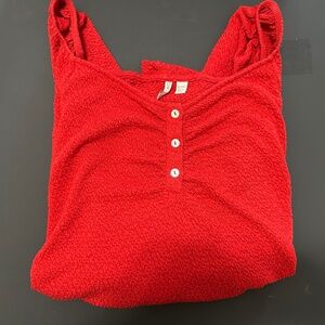 Red Scoop Neck   Puff Sleeves